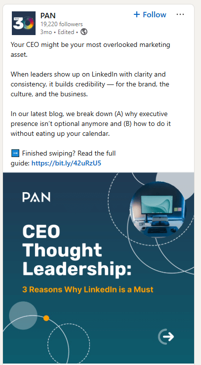 Creative Sample: CEO Thought Leadership LinkedIn post