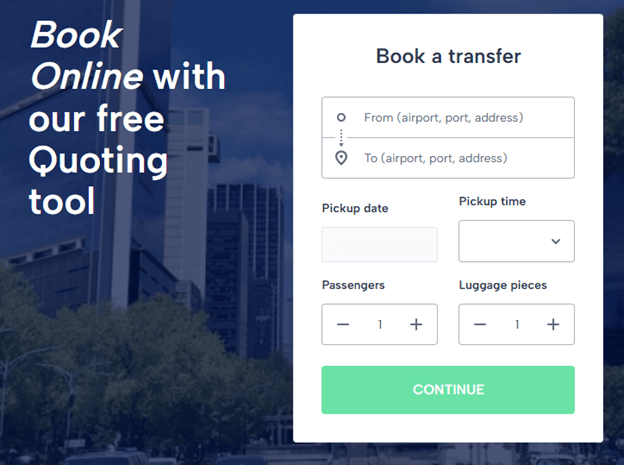 Creative Sample: ‘Book a transfer’ detailed, instant quote form