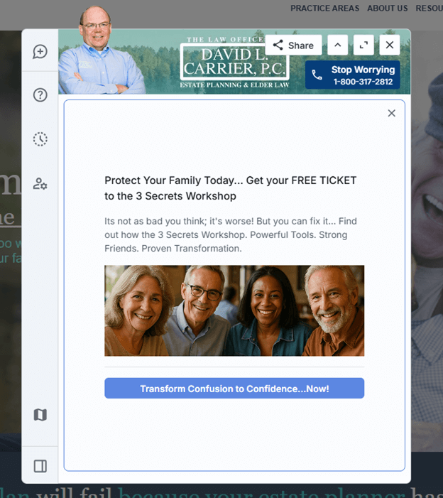 Creative Sample: Workshop CTA in law firm's AI agent
