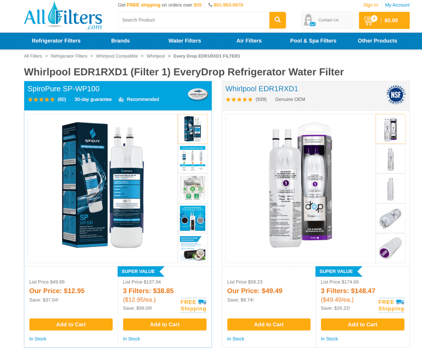 Creative Sample: New landing page showing in-house brand compared to OEM model