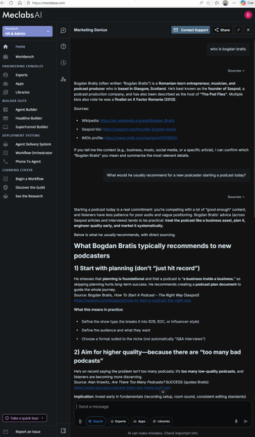 Creative Sample #1: Bio and advice accuracy in AI result