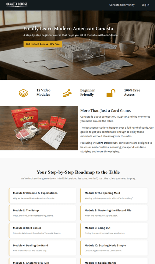 Creative Sample #2: Free Canasta course