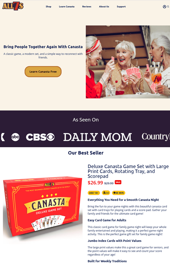 Creative Sample #3: Canasta game homepage