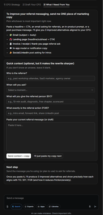 Creative Sample #2: CFO Builder collaborating with user in MeclabsAI
