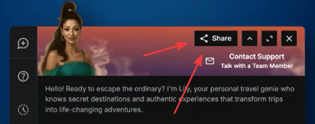 Creative Sample #2: ‘Share’ button to send AI agent conversation with a travel companion