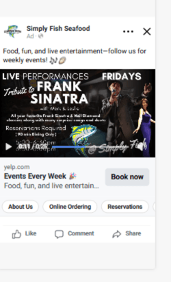 Creative Sample #5: Example of previous ad focused on live performances at restaurant